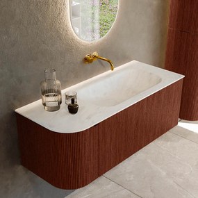 Mondiaz Kurve-dlux 115cm badmeubel ronding links ruby met 1 lade en deur en wastafel big small rechts zonder kraangat opalo
