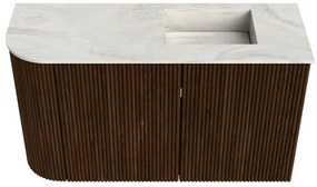 Mondiaz Joya DLux 70cm toiletmeubel ronding links walnut met wastafel faye rechts zonder kraangat ostra