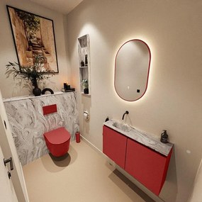 MONDIAZ TURE-DLUX 80cm toiletmeubel Fire. EDEN wastafel Glace positie links. Zonder kraangat. TUREDX80FIRL0GLA