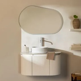 Carsone Hangend Badkamermeubelset Van Hout Wit & Zonder Extra Eenheid & Redondo Cerámica Blanco Rayas Ø36 Cm Sinqua & Ovaal Led En - Sklum