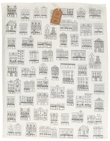 Theedoek, bio-katoen, wit met zwarte geveltjes, 50 x 70 cm