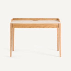 Eikenfineer en leren bureau, Junius, ontwerp door Emmanuel Gallina