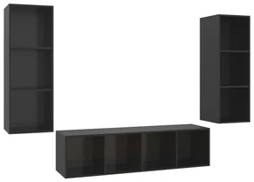 vidaXL 3-delige Tv-meubelset spaanplaat hoogglans zwart