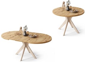 RENZO Artisan Eiken/beige poot (Champagne) - RONDE TAFEL Ø110 UITKLAPBAAR TOT 180 cm |VOOR DE KEUKEN EETKAMER WOONKAMER RETRO