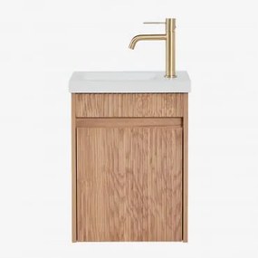 Narek Zwevend Houten Badkamermeubelset Met Geïntegreerde Wastafel Ash Brown & Spiegelloze & Geborsteld Goud ?20 Cm Met Aftapkraan Zonder - Sklum