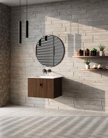 Muebles Raya badmeubel ribbelfront 60cm walnoot met witte wastafel zonder kraangat