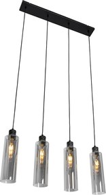 Moderne hanglamp zwart met smoke glas 4-lichts - Stavelot