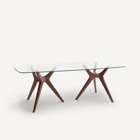 Rechthoekige tafel van glas en notenhout, Maricielo