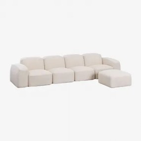 Bastian 4-delige Modulaire Bank En Poef Chenille Dik Wit - Sklum