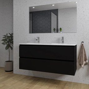 Adema Chaci Badkamermeubelset - 120x46x57cm - 2 ovale keramische wasbakken wit - 2 kraangaten - 2 lades - rechthoekige spiegel - mat zwart SW1212777/SW718719/SW724613