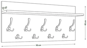FINLO Mat Wit / Grepen Mat Zwart - MODERNE MUURHANGER MET PLANK VOOR IN DE GANG 90 cm