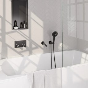 BRAUER Stripe Thermostatische Badkraan - drukknoppen - SET 04 - inbouw - uitloop - 3-standen handdouche - doucheslang - wandaansluitbocht - gunmetal geborsteld PVD 5-GM-364