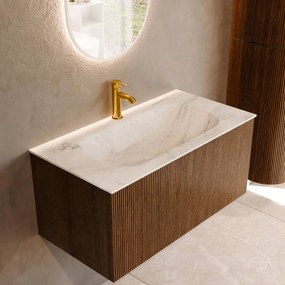 Mondiaz Kurve-dlux 90cm badmeubel dusk met 1 lade en wastafel big small midden 1 kraangat opalo