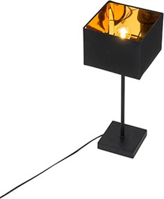 Moderne tafellamp zwart stoffen kap zwart met goud - VT 1