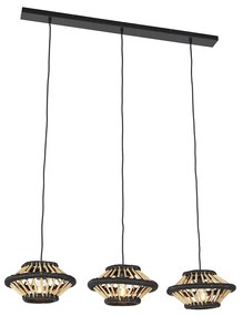 Oosterse hanglamp bamboe met zwart langwerpig 3-lichts - Evalin