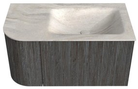 Mondiaz Kurve-dlux 85cm badmeubel ronding links shadow met 1 lade en deur en wastafel cloud rechts zonder kraangat ostra