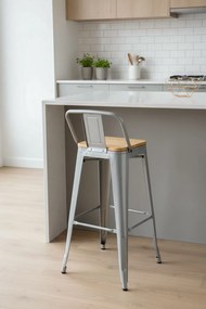 Kruk Torix met rugleuning van natuurlijk hout