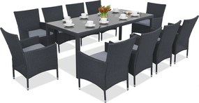 Milan/Grenada 10 technorattan tuinmeubelen met grote Garden Point tafel antraciet