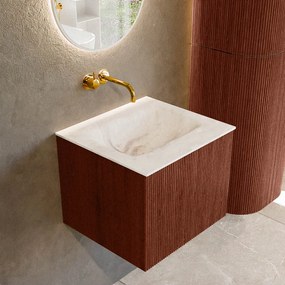 Mondiaz Kurve-dlux 50cm badmeubel ruby met 1 lade en wastafel grunne midden zonder kraangat frappe