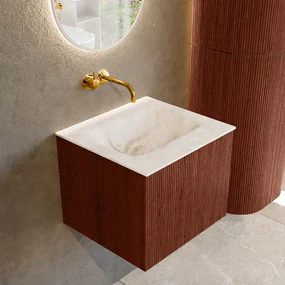Mondiaz Kurve-dlux 50cm badmeubel ruby met 1 lade en wastafel grunne midden zonder kraangat frappe
