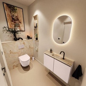 MONDIAZ TURE-DLUX 80cm toiletmeubel Rosee. EDEN wastafel Frappe positie midden. Met 1 kraangat. TUREDX80ROSM1FRA