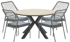 Garden Impressions Ross tuinset 5-delig mosgroen - Tulli tuintafel Ø122x75 cm light teak look