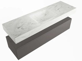 Mondiaz Alan DLux badmeubel 150cm dark grey 1 lade met wastafel opalo midden zonder kraangat