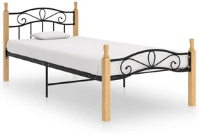 vidaXL Bedframe metaal en massief eikenhout zwart 90x200 cm