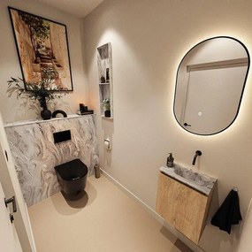 MONDIAZ TURE-DLUX 40cm toiletmeubel Washed Oak. EDEN wastafel Glace positie rechts. Zonder kraangat. TUREDX40WASR0GLA