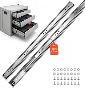 VEVOR 1 paar ladegeleiders, 70 cm uitschuifbaar met een draagvermogen van 120 kg, zijdelings gemonteerde ladegeleiders voor kasten, 3-delige volledige uitschuifconstructie, koolstofstaal, kogellagers, inclusief moeren en bouten.