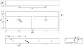 Brauer Gravity dubbele wastafel mineraalmarmer 140cm zonder kraangat wit glans