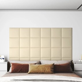 vidaXL Wandpanelen 12 st 1,08 m² 30x30 cm kunstleer crèmekleurig