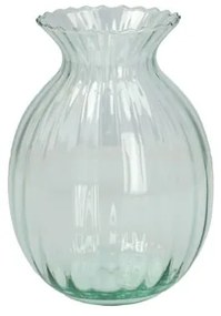 Vaas, ribbels, groen glas, 20 cm