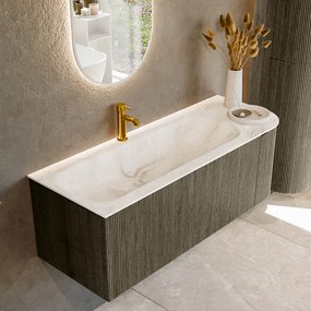 Mondiaz Kurve-dlux 125cm badmeubel ronding rechts shadow met 1 lade en deur en wastafel big medium kraangat links frappe