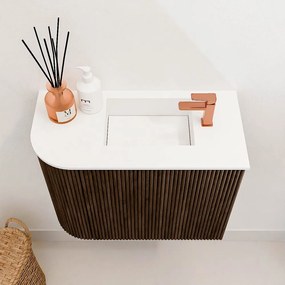 Mondiaz Joya 50cm toiletmeubel ronding links walnut met wastafel faye rechts 1 kraangat talc
