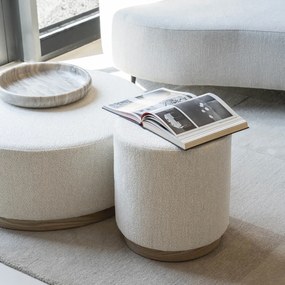 Eleonora Avah Ronde Poef Beige Met Eiken Rand