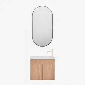 Narek Zwevend Houten Badkamermeubelset Met Geïntegreerde Wastafel Ash Brown & Ovale Led En Anticondens Zwart 50x100 Cm Asteiro & Tapioca - Sklum