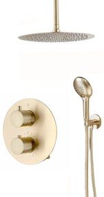 Saniclear Brass inbouw regendouche rond met 20cm hoofddouche, plafondarm en 2 standen handdouche geborsteld messing - mat goud