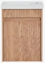 Narek Zwevend Houten Badkamermeubelset Met Geïntegreerde Wastafel Spiegelloze & Zonder Kraan & Ash Brown & ↔︎ 40 Cm - Sklum