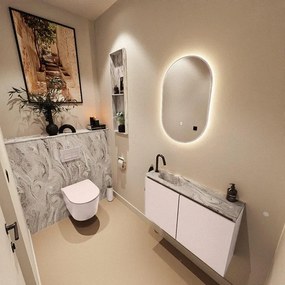 MONDIAZ TURE-DLUX 80cm toiletmeubel Rosee. EDEN wastafel Glace positie links. Met 1 kraangat. TUREDX80ROSL1GLA