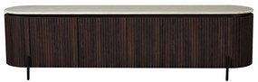 Walnoot Tv-meubel Met Travertin Blad - 200x40x55cm.