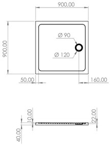 SaniGoods Flet douchebak vierkant 90x90x4cm