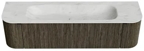 Mondiaz Kurve-dlux 170cm badmeubel ronding links/rechts shadow met 1 lade en 2 deuren en wastafel big large midden 2 kraangaten opalo