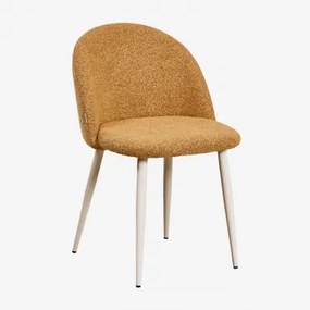 Kana Gestoffeerde Eetkamerstoelen Set Van 2, Staal Beige – Crème & Bouclé Honing Geel & Bouclé - Sklum