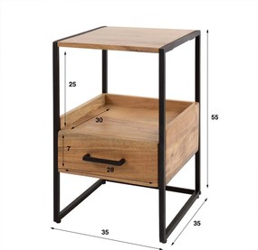 Smal Nachtkastje Hout En Metaal - 35x35x55cm.