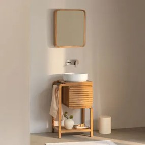 Bradley Teakhouten Badkamermeubelset Rond Keramiek Wit Ø40 Cm Lenka & Geborsteld Grijs Ingebed Met Aftapkraan Zonder Overloop Alameda & ↔ - Sklum