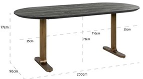 Richmond Interiors Revelin Ovale Eettafel Antiek Messing 200 Cm - 200 X 90cm.