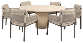 Hampton Savanne dining tuinset 160xH75 cm rond 7 delig mortex terre 4 Seasons Outdoor
