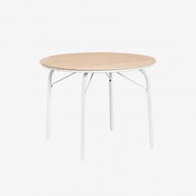 Ronde Eettafel Van Aluminium En Acaciahout (ø100 Cm) Basper Gardenia Wit - Sklum