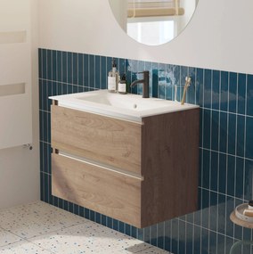 Saqu Gaia badmeubel incl. keramische wastafel 80x46x61cm toffee – aluminium greeplijst